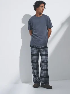 The Set 2 Pack Jersey T-Shirt and Flannel Pyjamas Black/Grey