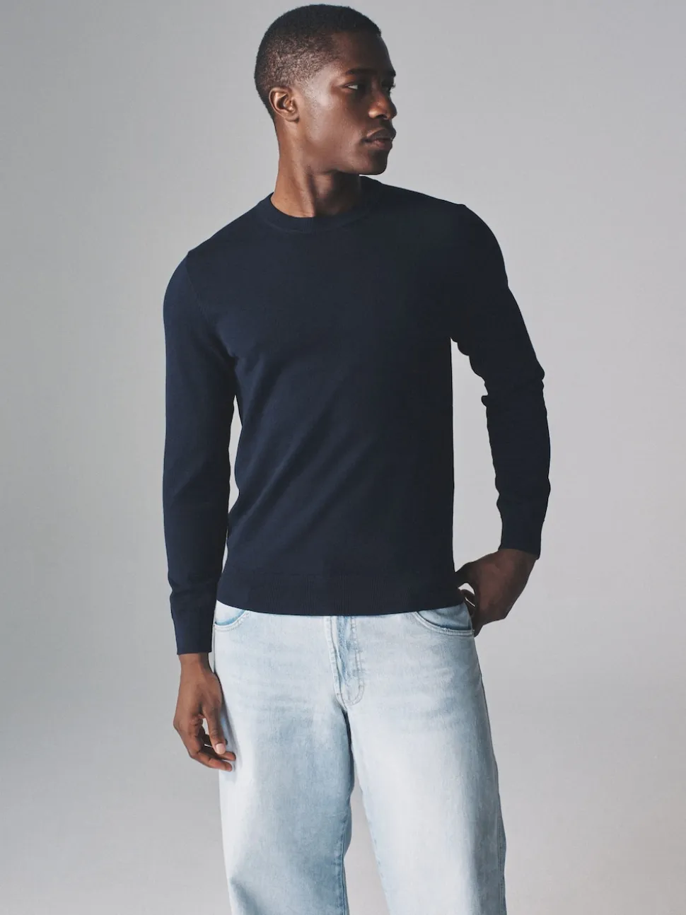 The Set 4 Pack Long Sleeve Knitted Crew Jumpers Black/Navy Blue/Khaki/Brown