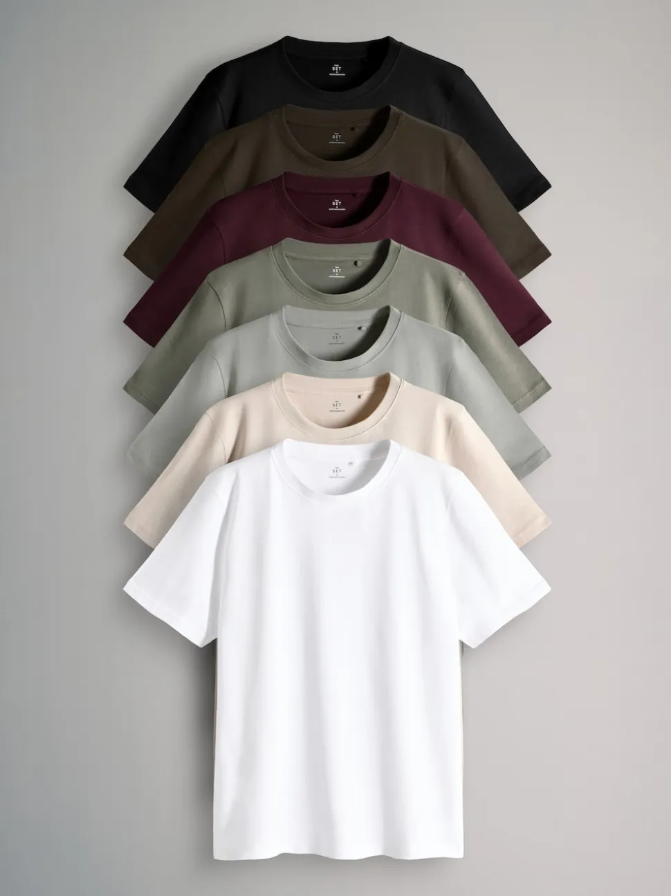 The Set 7 Pack Regular Short Sleeve Cotton T-Shirts Black/Green/Red/White