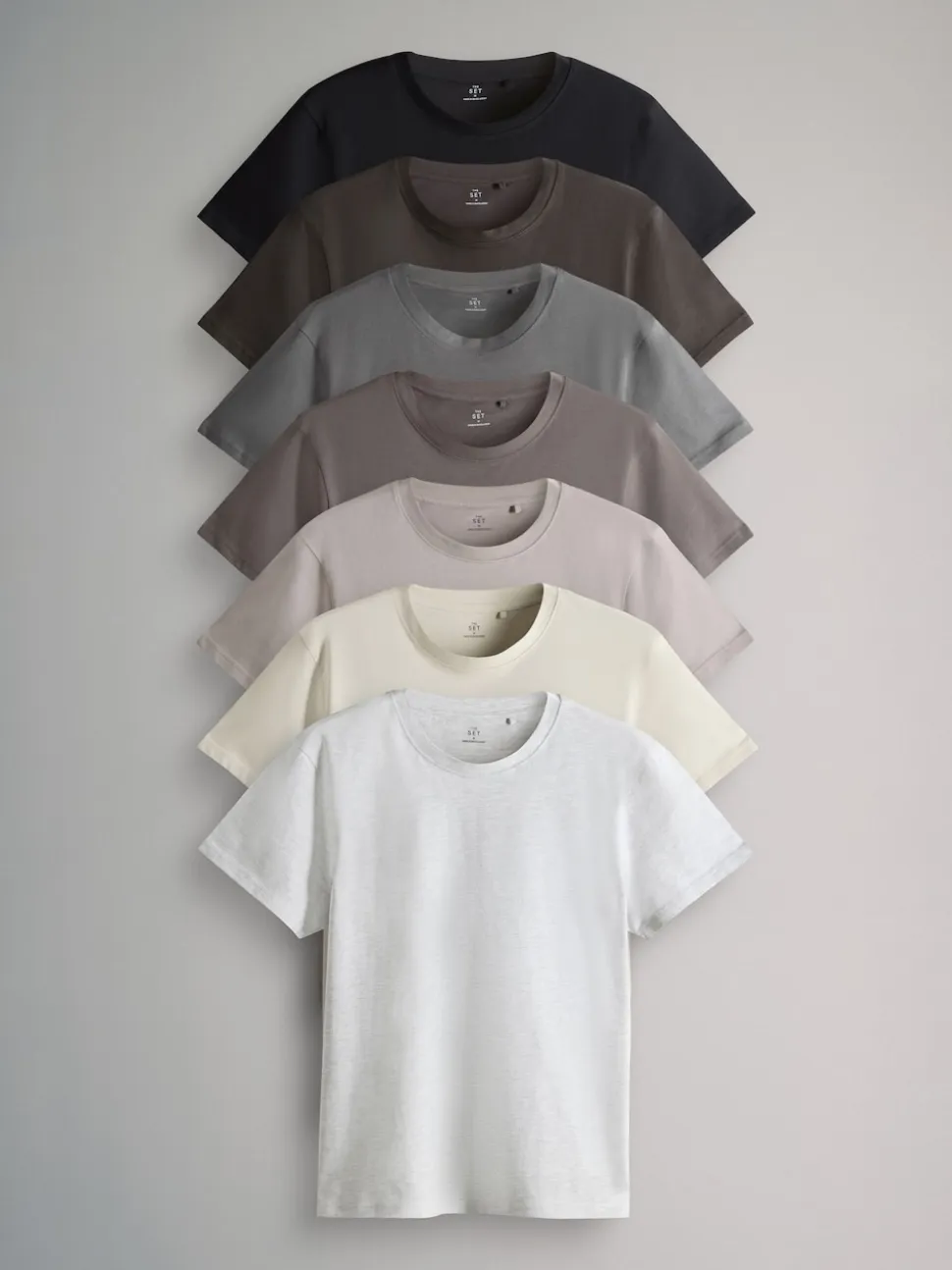 The Set 7 Pack Regular Short Sleeve Cotton T-Shirts Black/Brown/Grey/White