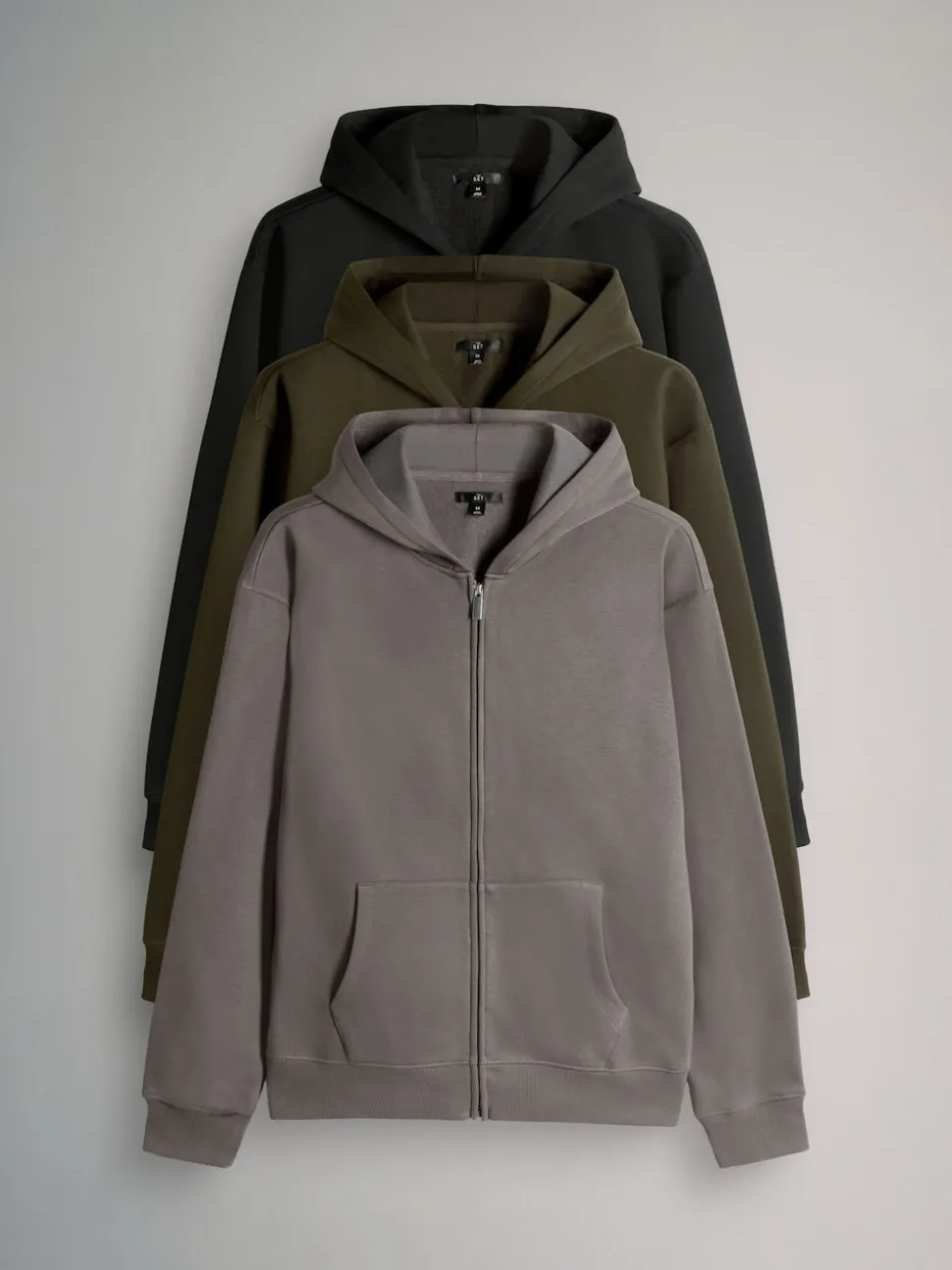 The Set 3 Pack Zip Through Hooded Sweatshirt Black/Grey/Green