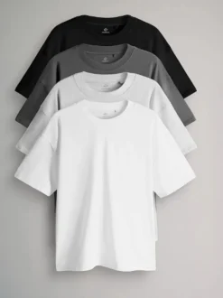 The Set Oversized Fit 4 Pack Short Sleeve Cotton T-Shirts Black/Grey/White