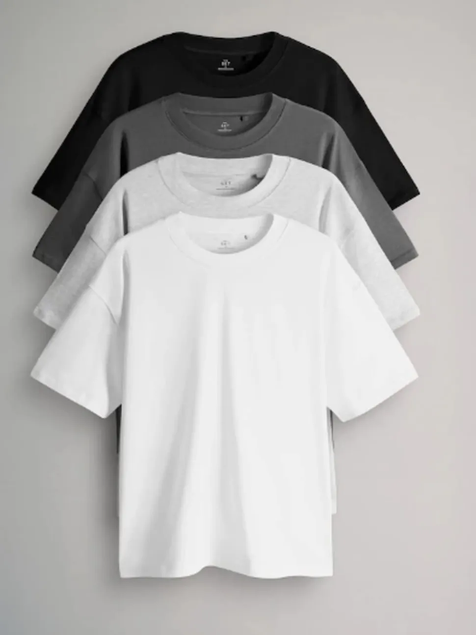 The Set Oversized Fit 4 Pack Short Sleeve Cotton T-Shirts Black/Grey/White