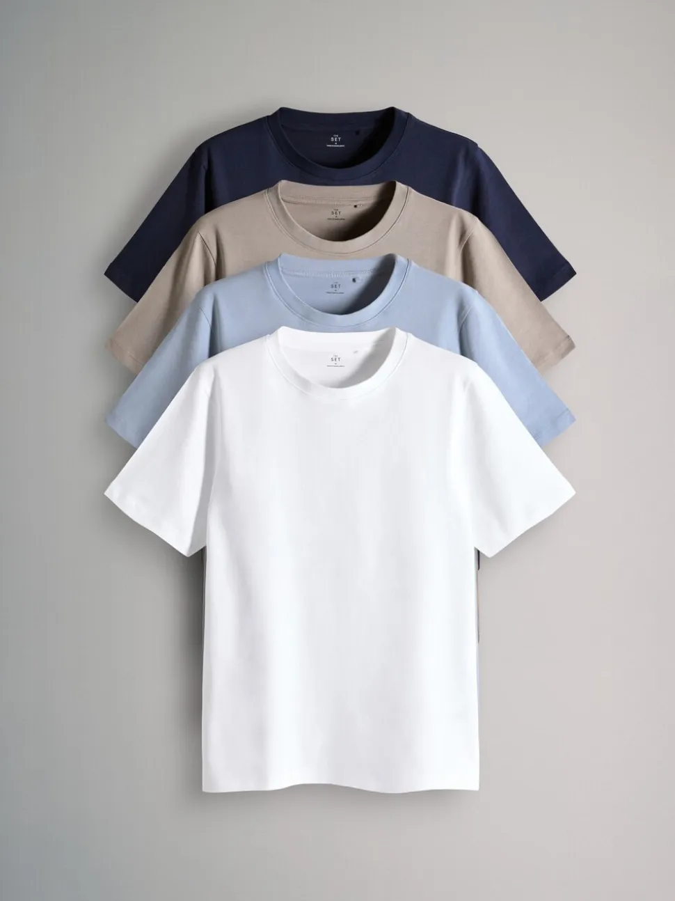 The Set Slim Fit 4 Pack Short Sleeve Cotton T-Shirts Navy Blue/Brown/White