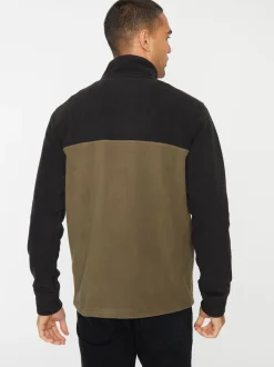 Threadbare Black / Khaki Two Tone Quarter Zip Fleece Sweatshirt