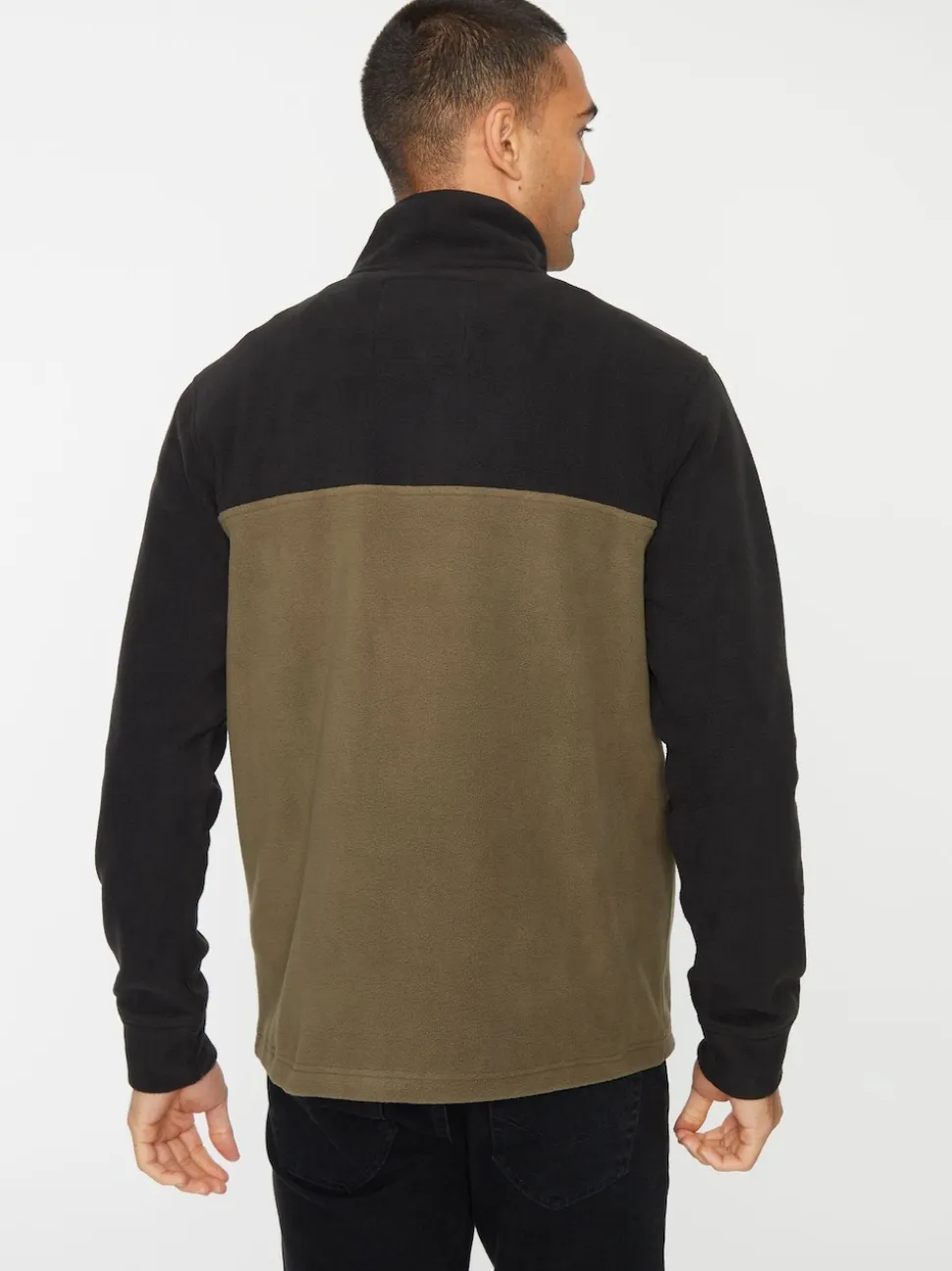 Threadbare Black / Khaki Two Tone Quarter Zip Fleece Sweatshirt