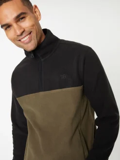 Threadbare Black / Khaki Two Tone Quarter Zip Fleece Sweatshirt