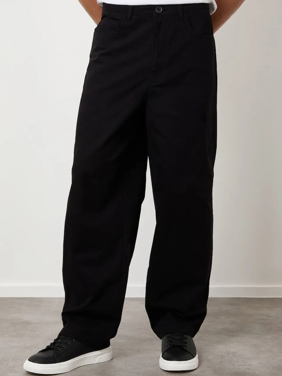 Threadbare Black Baggy Fit 5 Pocket Chino Trousers