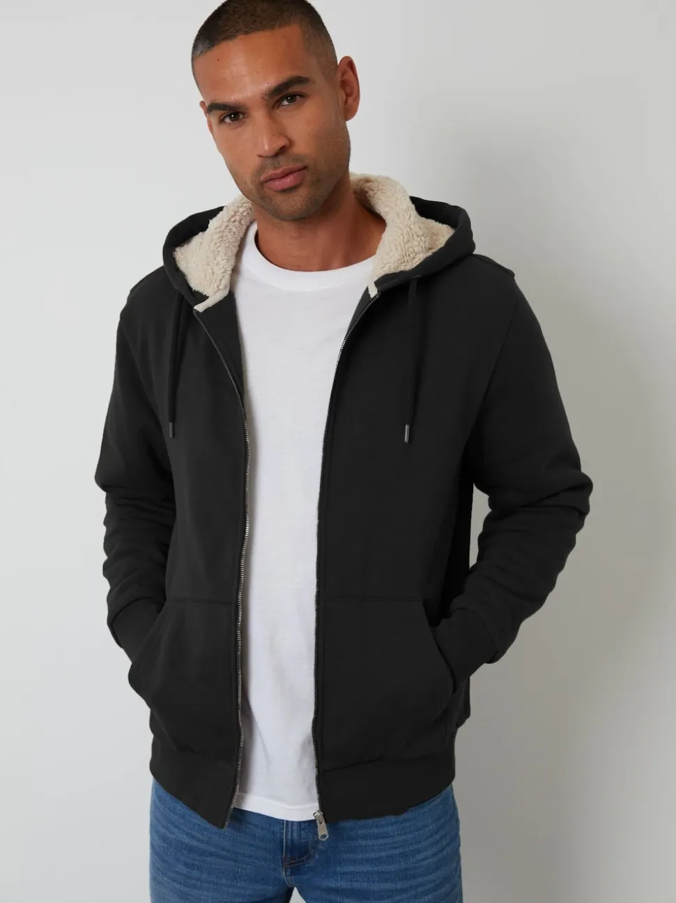 Threadbare Black Borg Lined Zip-Through Hoodie