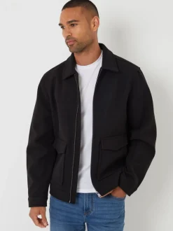 Threadbare Black Brushed Collared Lightweight Utility Jacket