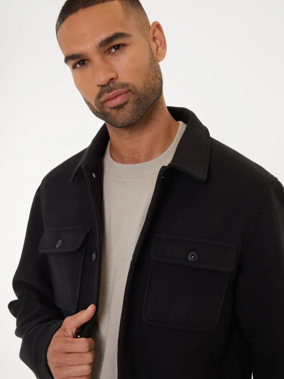 Threadbare Black Brushed Button Up Shacket