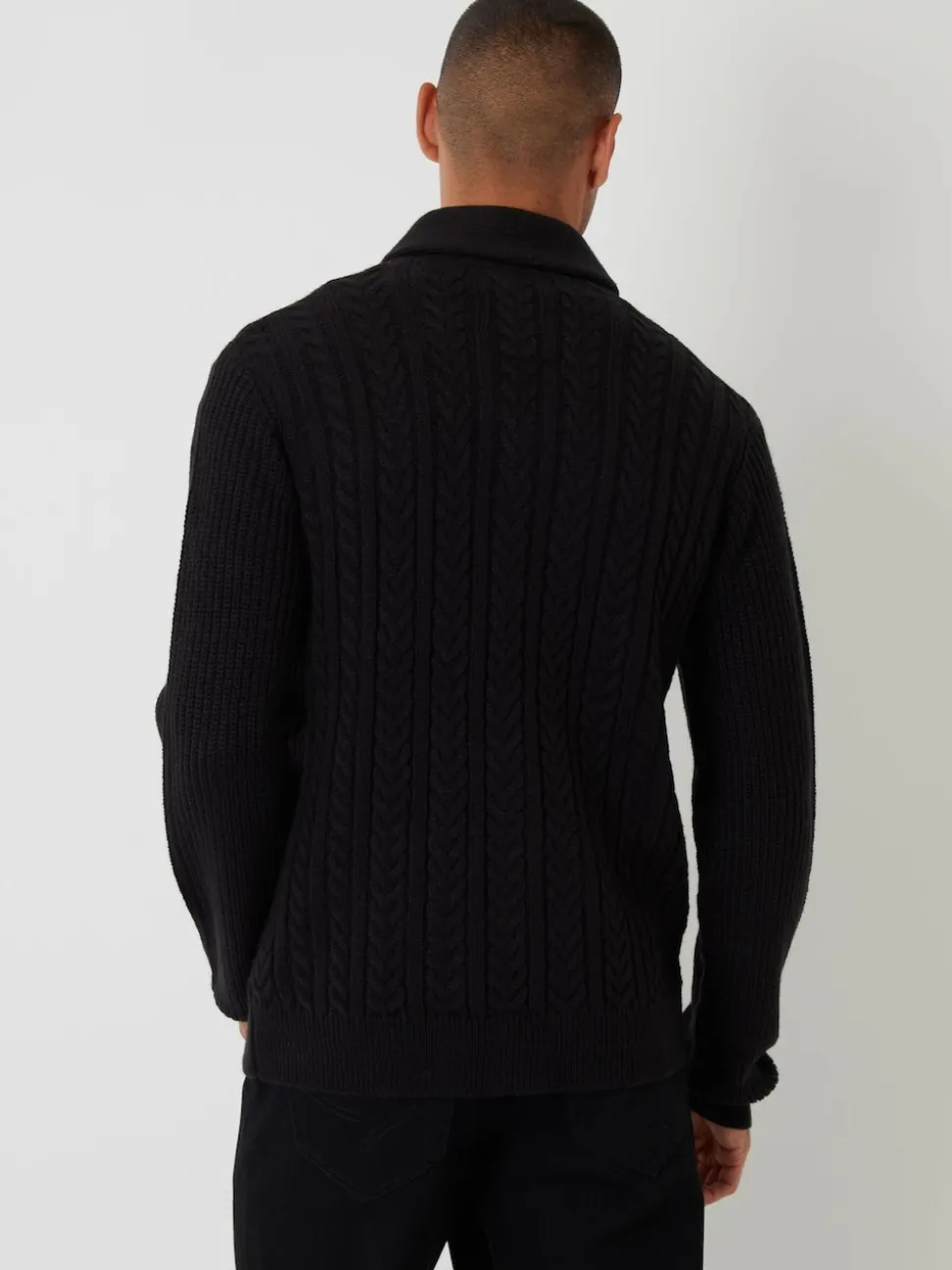 Threadbare Black Cable Knit Shawl Collar Cardigan With Wool