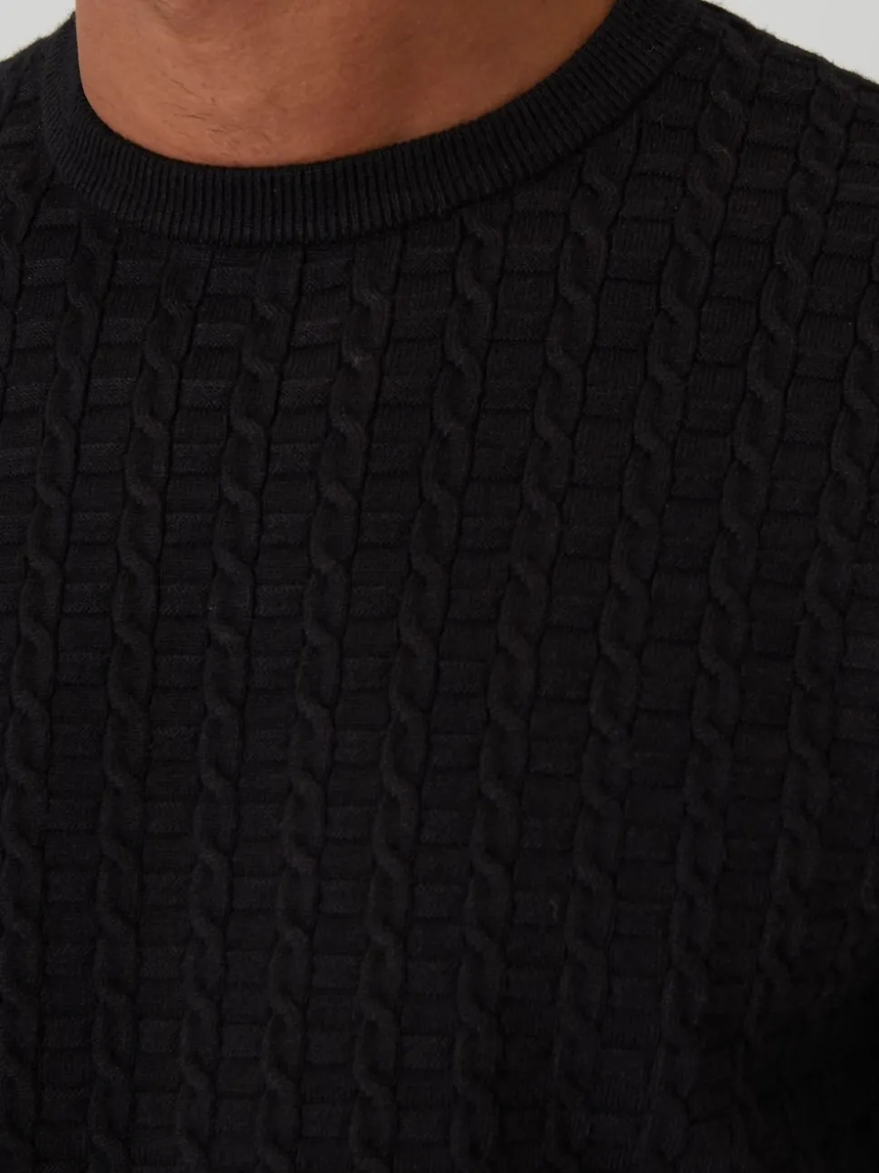 Threadbare Black Cable Knit Crew Neck Jumper