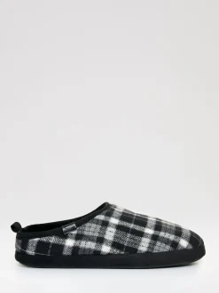 Threadbare Black Check Faux Fur Lined Mule Slippers