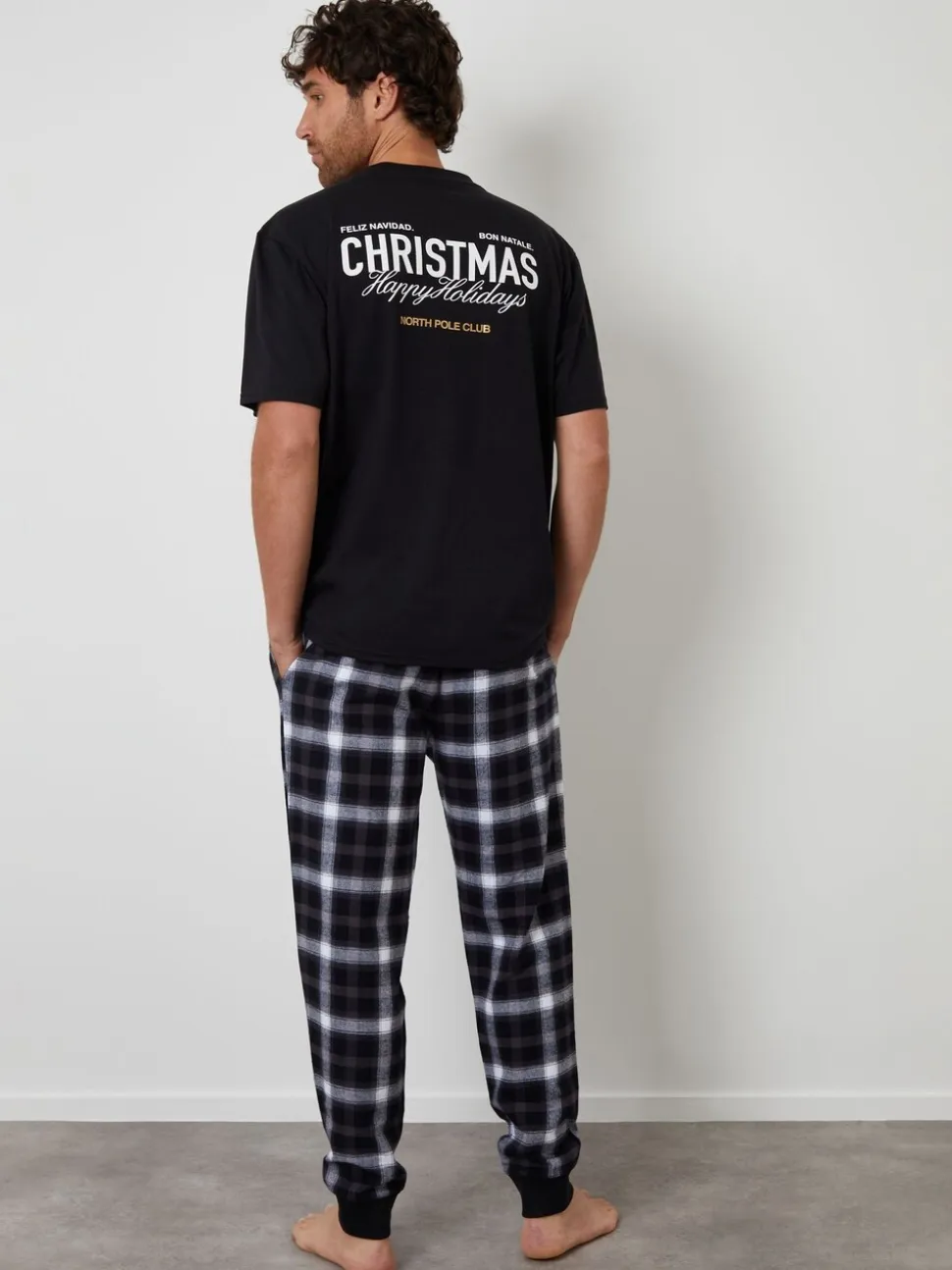 Threadbare Black Christmas Graphic Check Pyjamas Set