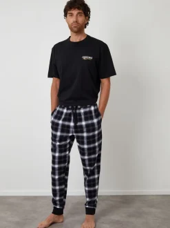 Threadbare Black Christmas Graphic Check Pyjamas Set