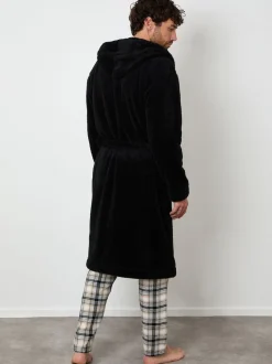 Threadbare Black Cosy Hooded Dressing Gown