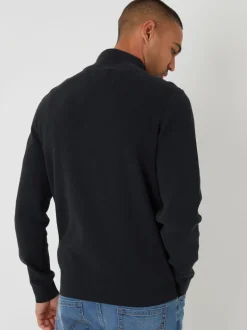 Threadbare Black Cotton Blend Knitted Quarter Zip Jumper