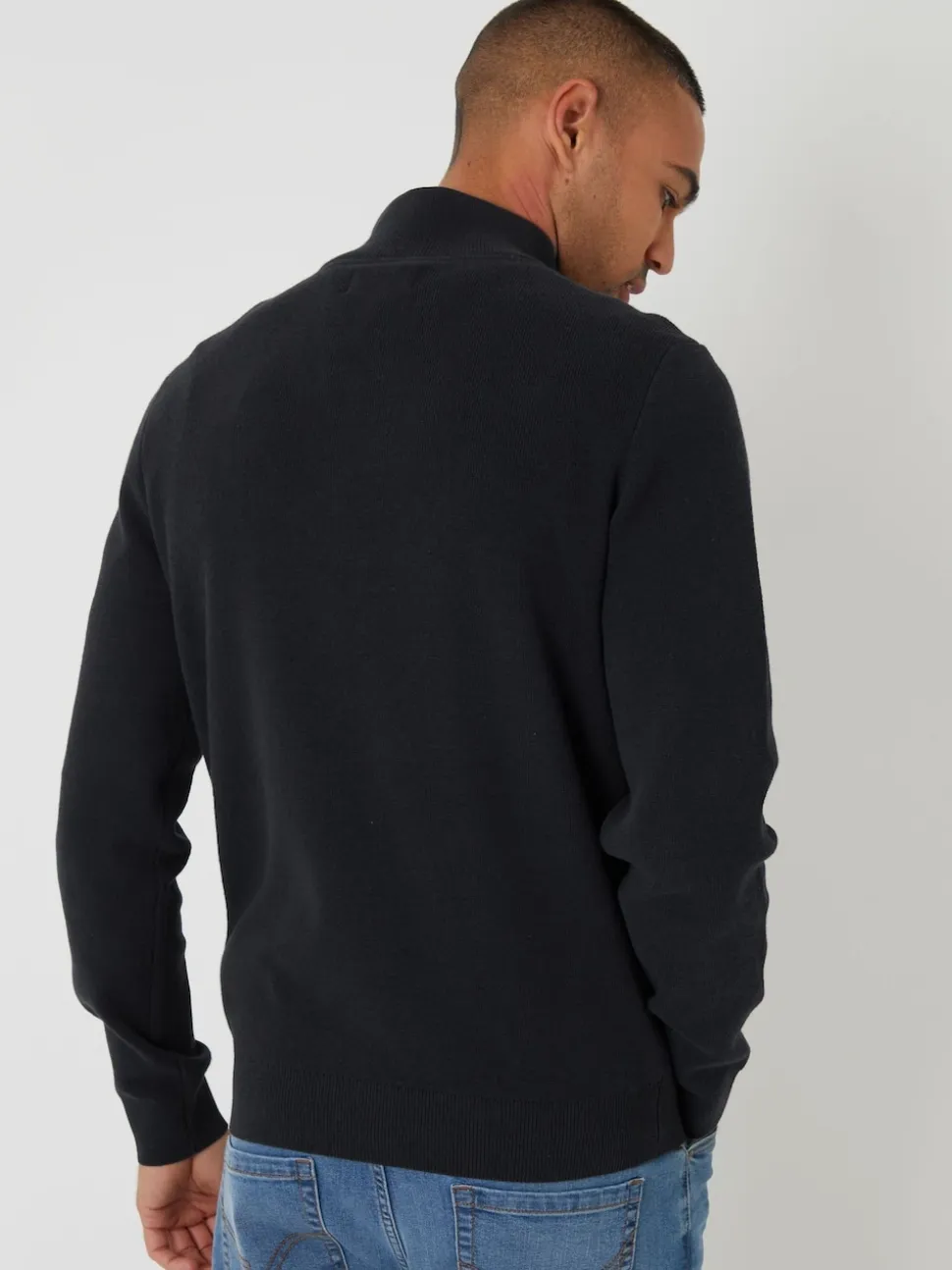 Threadbare Black Cotton Blend Knitted Quarter Zip Jumper