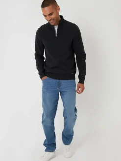 Threadbare Black Cotton Blend Knitted Quarter Zip Jumper
