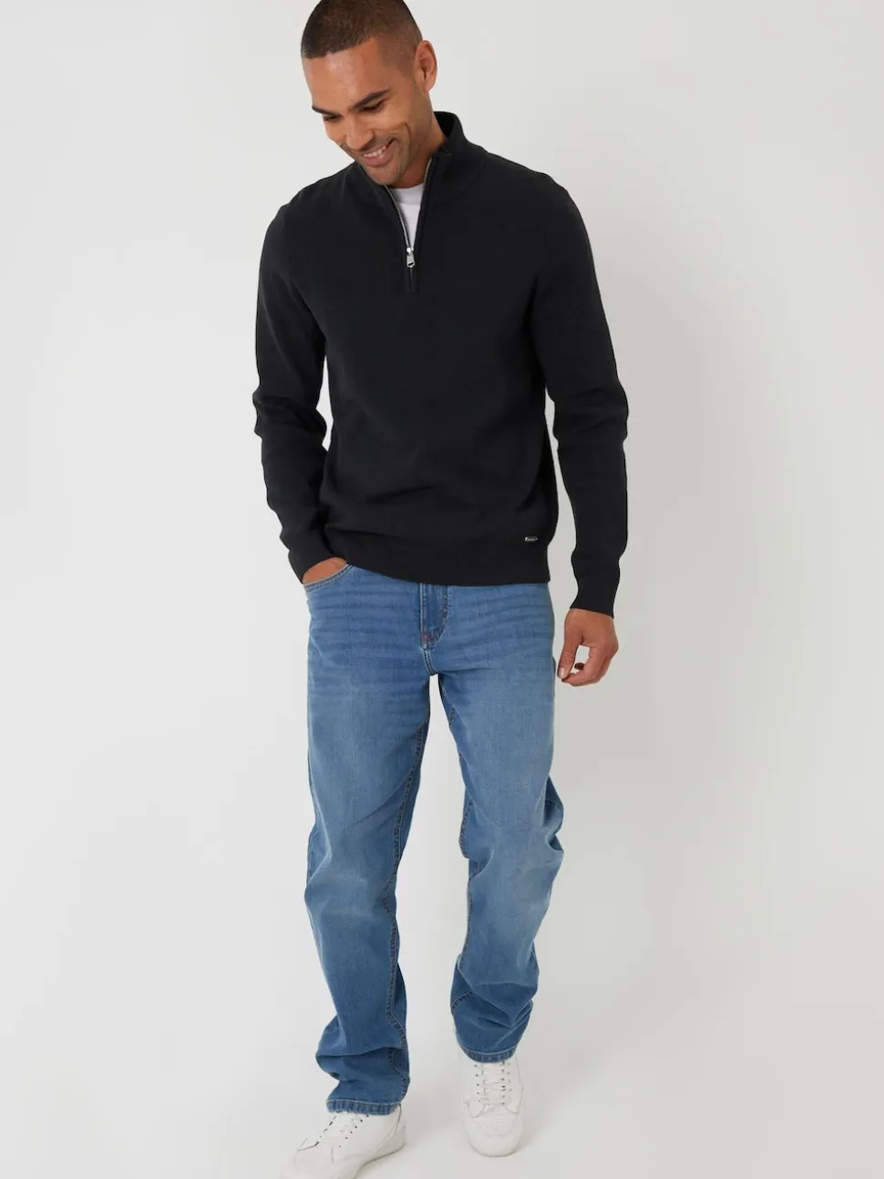 Threadbare Black Cotton Blend Knitted Quarter Zip Jumper