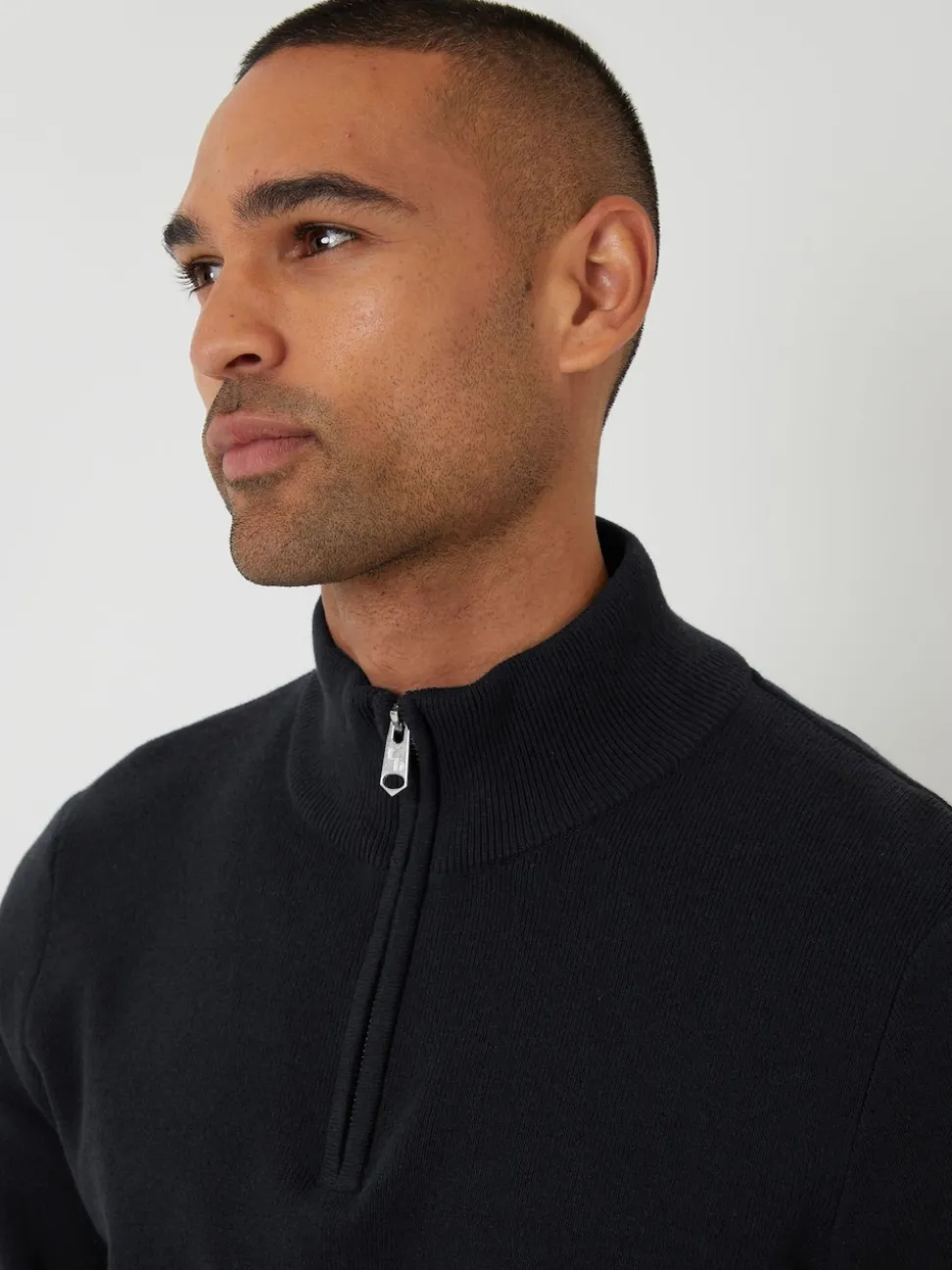 Threadbare Black Cotton Blend Knitted Quarter Zip Jumper