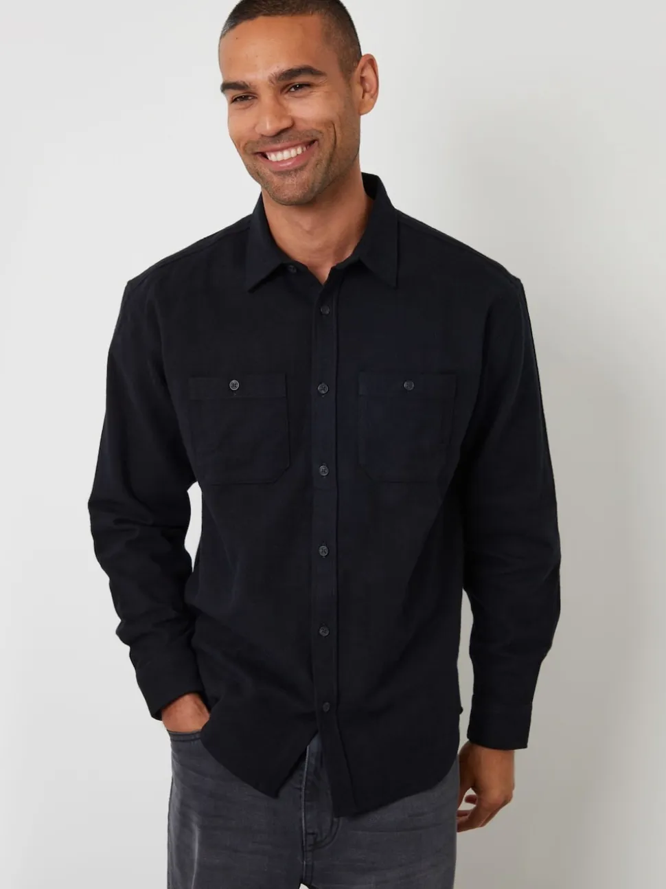 Threadbare Black Cotton Flannel Relaxed Fit Shirt