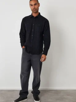 Threadbare Black Cotton Flannel Relaxed Fit Shirt