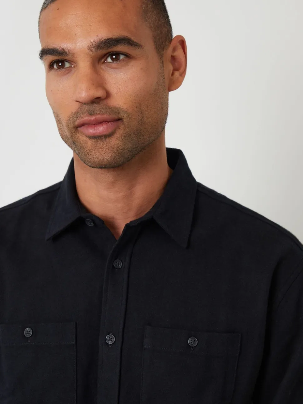 Threadbare Black Cotton Flannel Relaxed Fit Shirt
