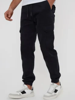 Threadbare Black Cotton Jogger Style Cargo Trousers With Stretch