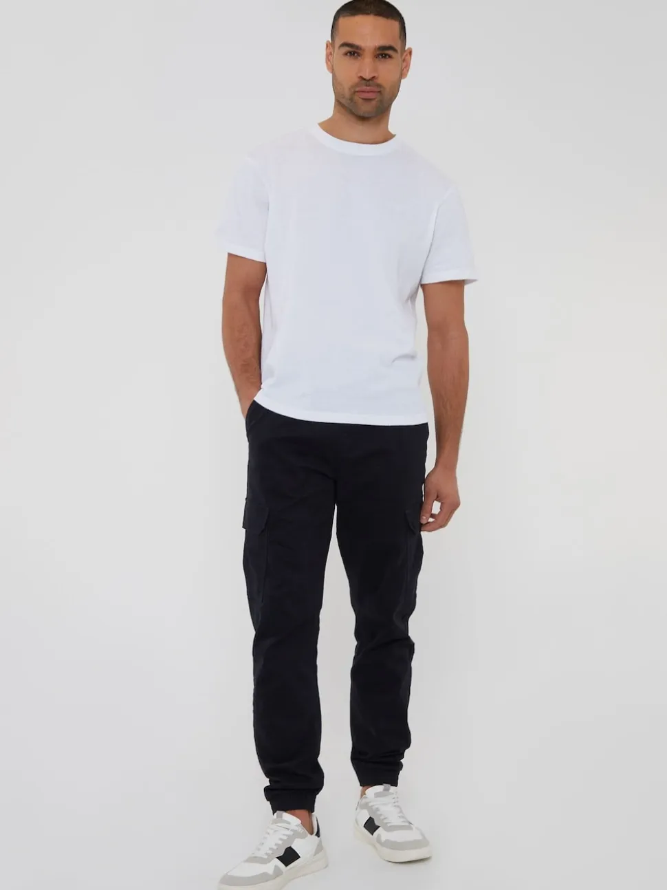 Threadbare Black Cotton Jogger Style Cargo Trousers With Stretch