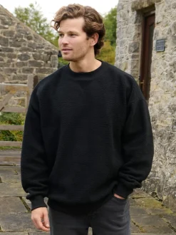 Threadbare Black Crew Neck Relaxed Fit Borg Sweatshirt