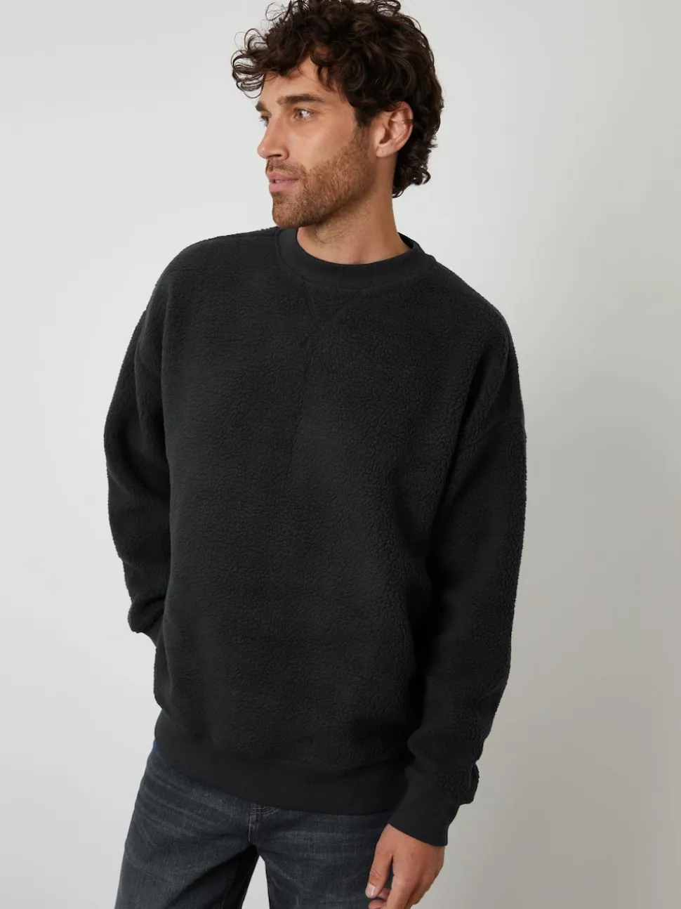 Threadbare Black Crew Neck Relaxed Fit Borg Sweatshirt