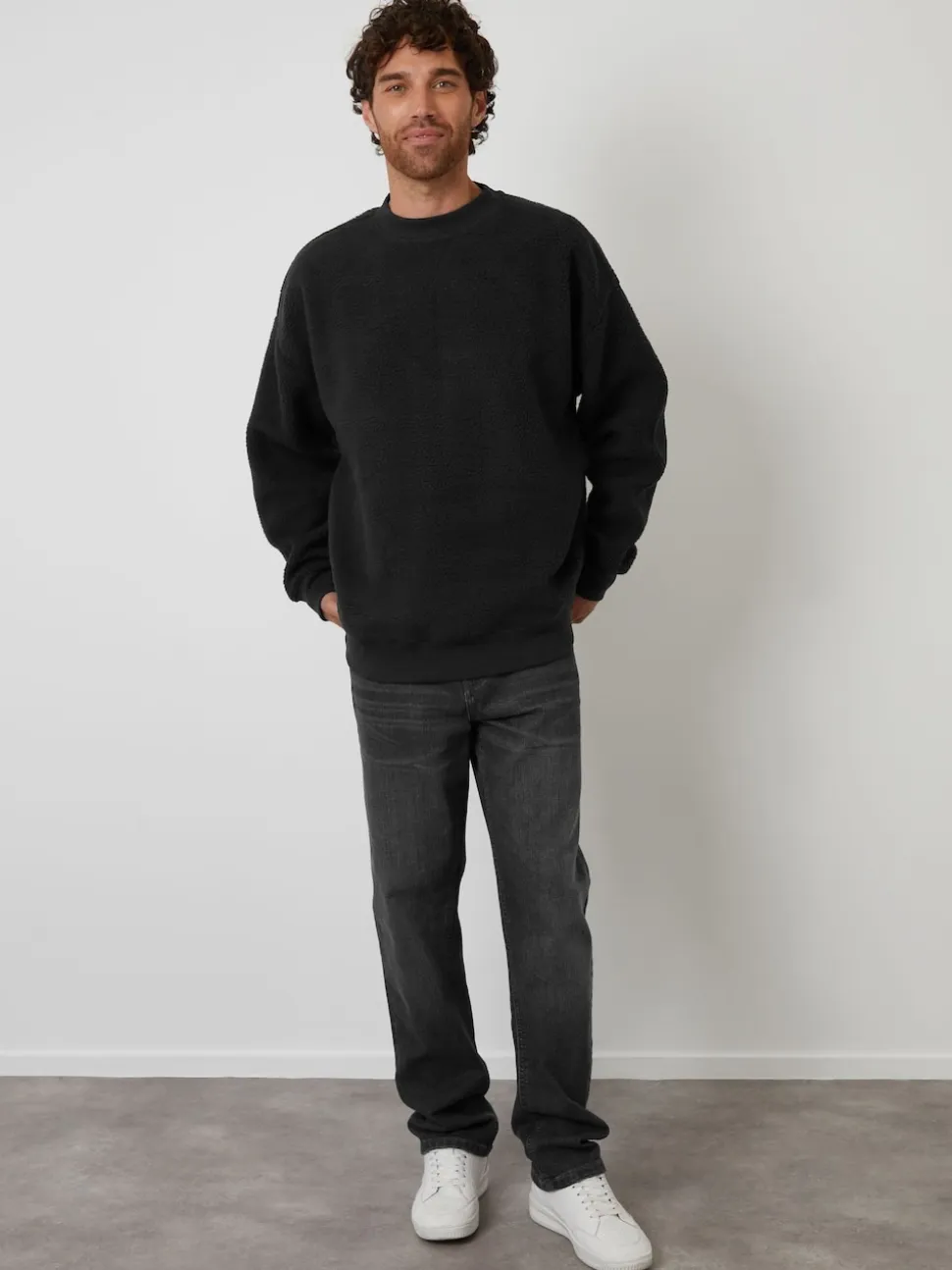 Threadbare Black Crew Neck Relaxed Fit Borg Sweatshirt