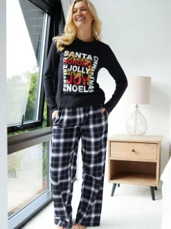 Threadbare Black Curve Jolly Matching Christmas Check Curve Family Pyjamas
