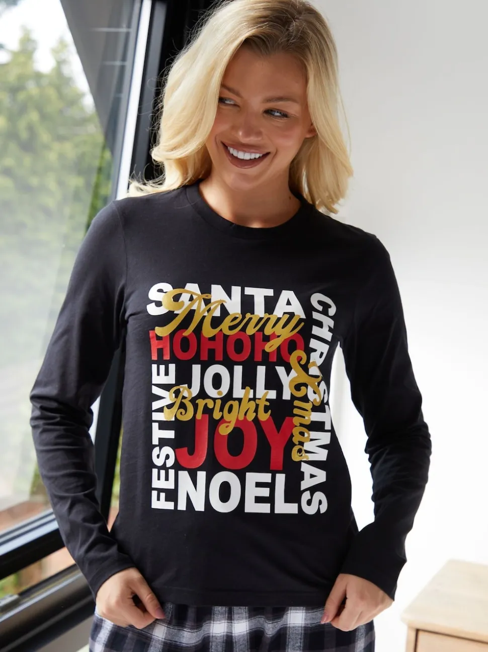 Threadbare Black Curve Jolly Matching Christmas Check Curve Family Pyjamas