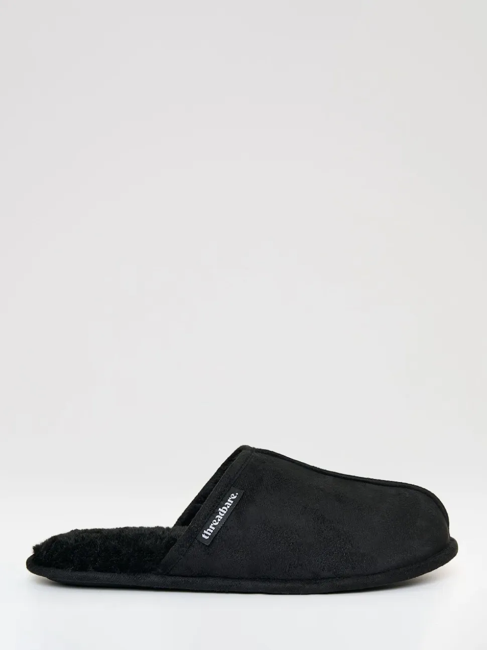 Threadbare Black Faux Fur Lined Slip On Mule Slippers