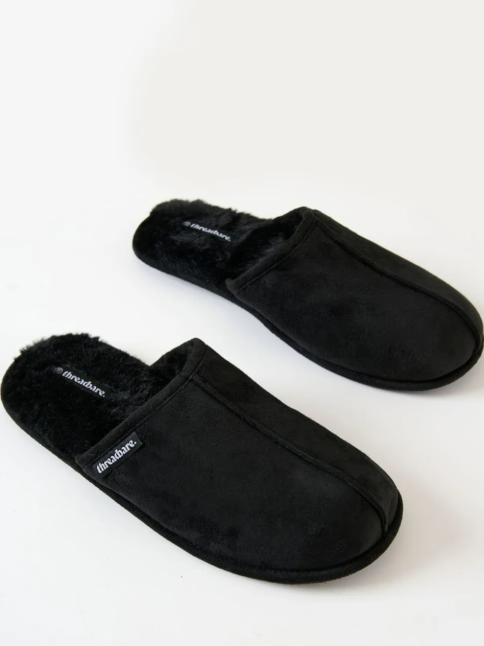Threadbare Black Faux Fur Lined Slip On Mule Slippers
