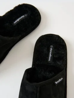 Threadbare Black Faux Fur Lined Slip On Mule Slippers