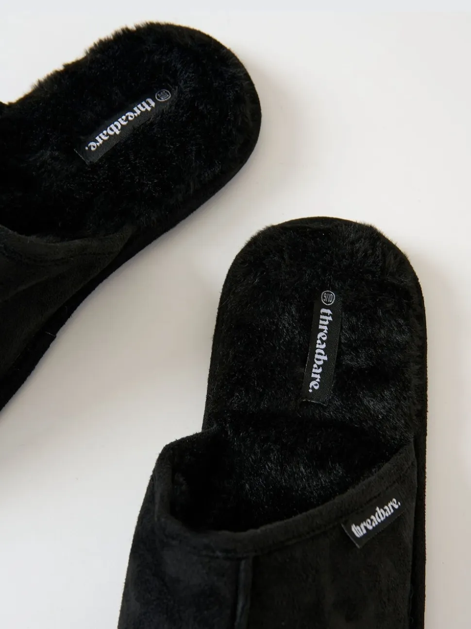 Threadbare Black Faux Fur Lined Slip On Mule Slippers