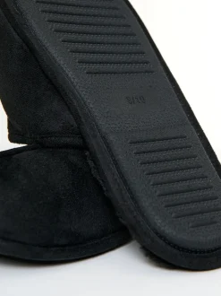 Threadbare Black Faux Fur Lined Slip On Mule Slippers
