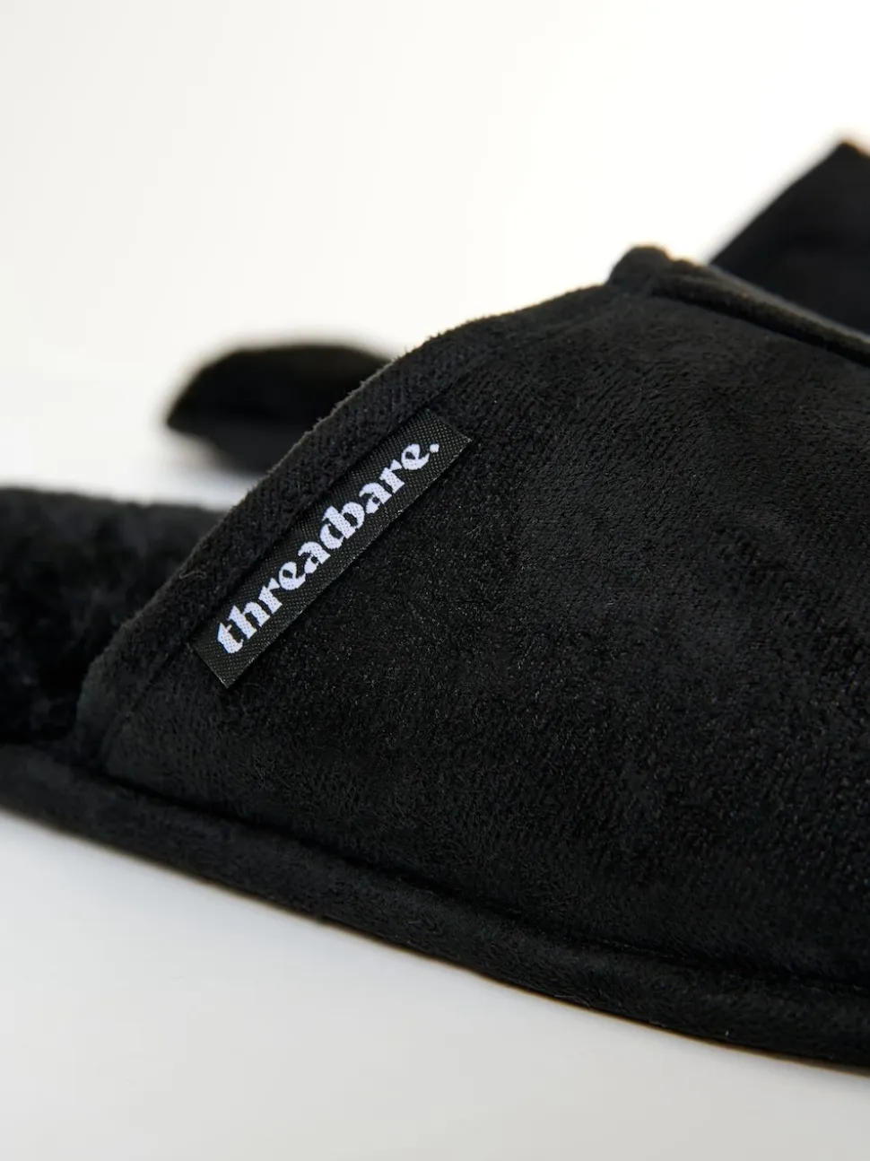 Threadbare Black Faux Fur Lined Slip On Mule Slippers