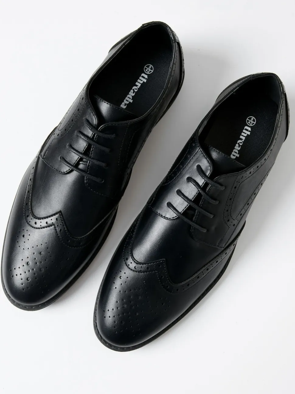 Threadbare Black Faux Leather Brogues