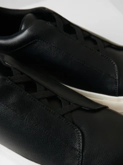 Threadbare Black Faux Leather Elastic Lace Slip On Trainers