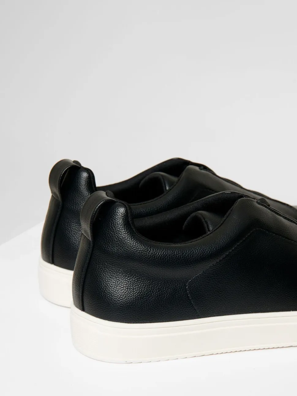 Threadbare Black Faux Leather Elastic Lace Slip On Trainers