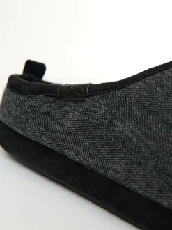 Threadbare Black Faux Suede Faux Fur Lined Mule Slippers
