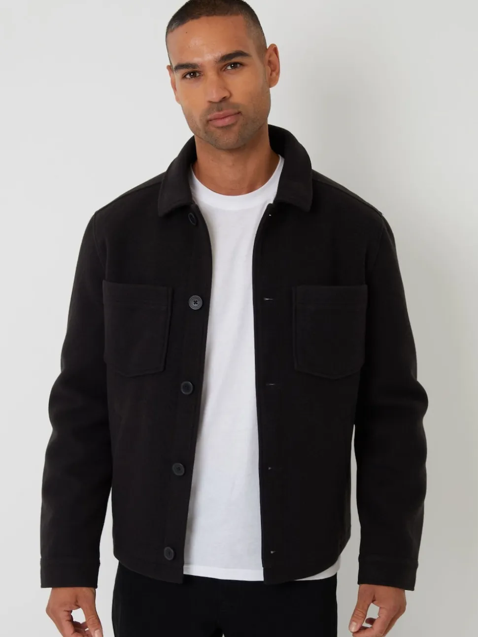 Threadbare Black Faux Wool Button Up Quilted Shacket