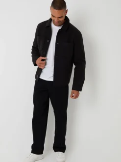 Threadbare Black Faux Wool Button Up Quilted Shacket