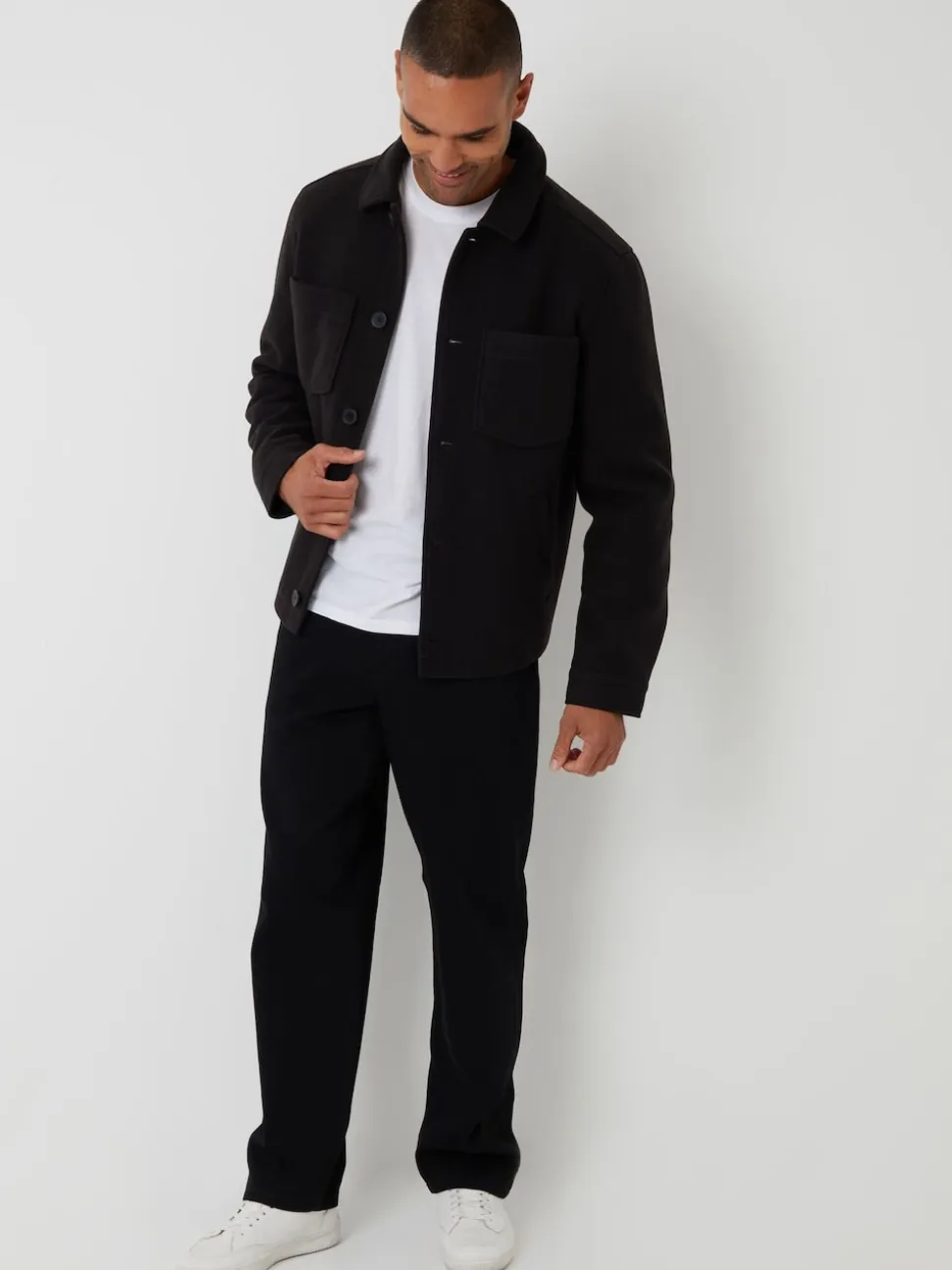 Threadbare Black Faux Wool Button Up Quilted Shacket