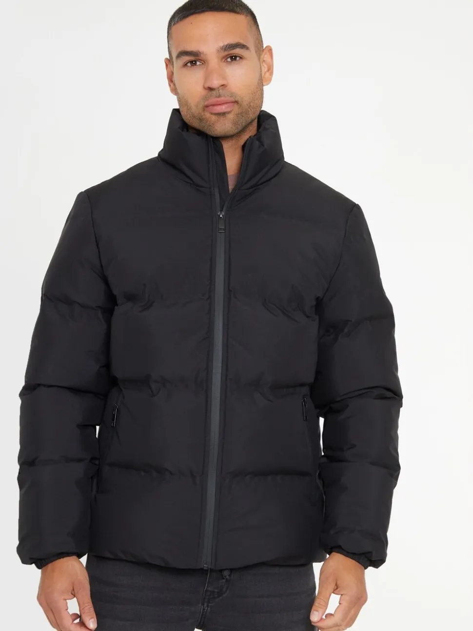Threadbare Black Funnel Neck Puffer Jacket